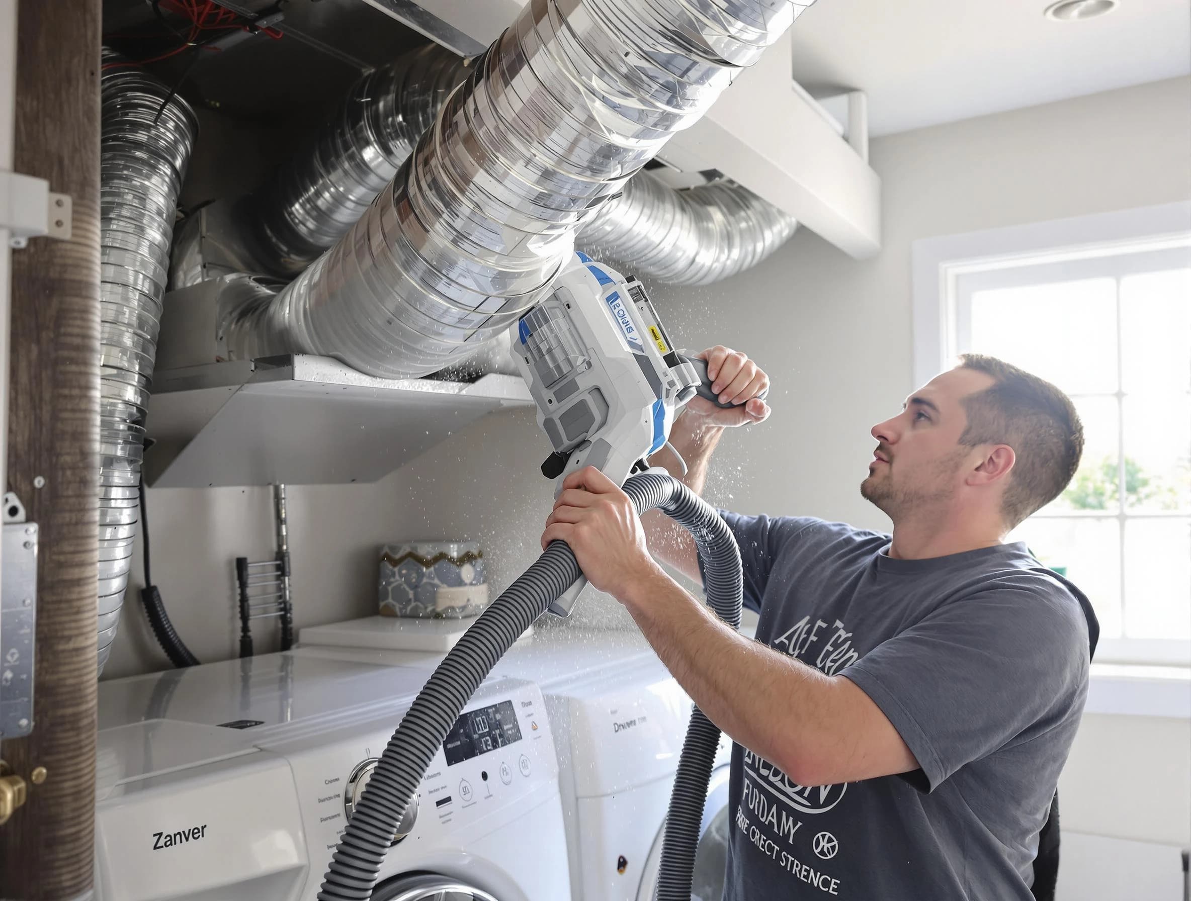 Broomfield Dryer Vent Cleaning specialist cleaning deep within a dryer vent duct system in Broomfield
