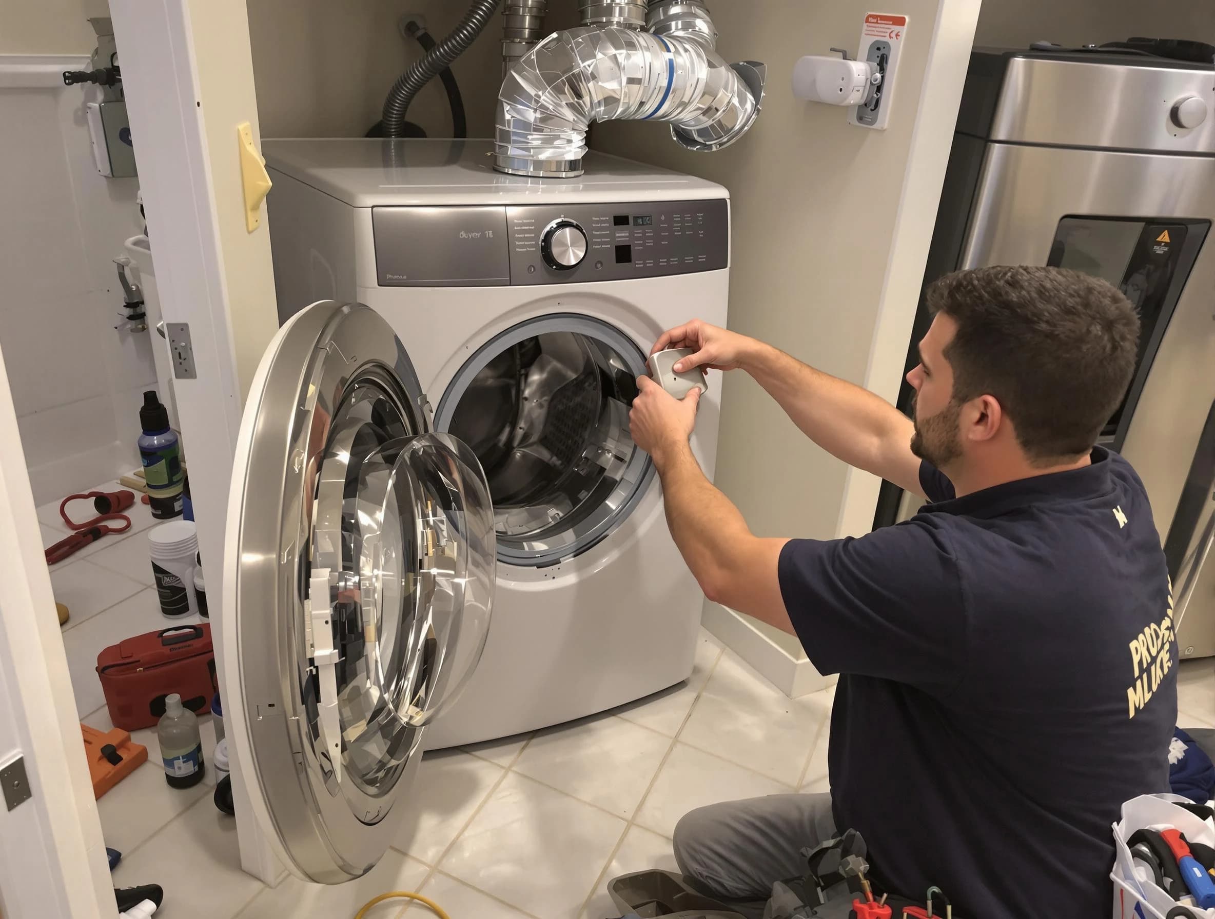 Broomfield Dryer Vent Cleaning technician performing precise dryer vent hose installation in Broomfield