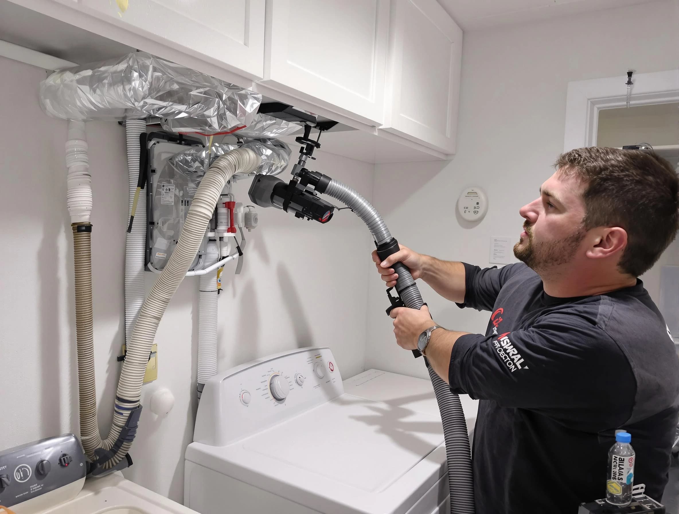 Broomfield Dryer Vent Cleaning certified technician performing safety-focused gas dryer vent cleaning in Broomfield