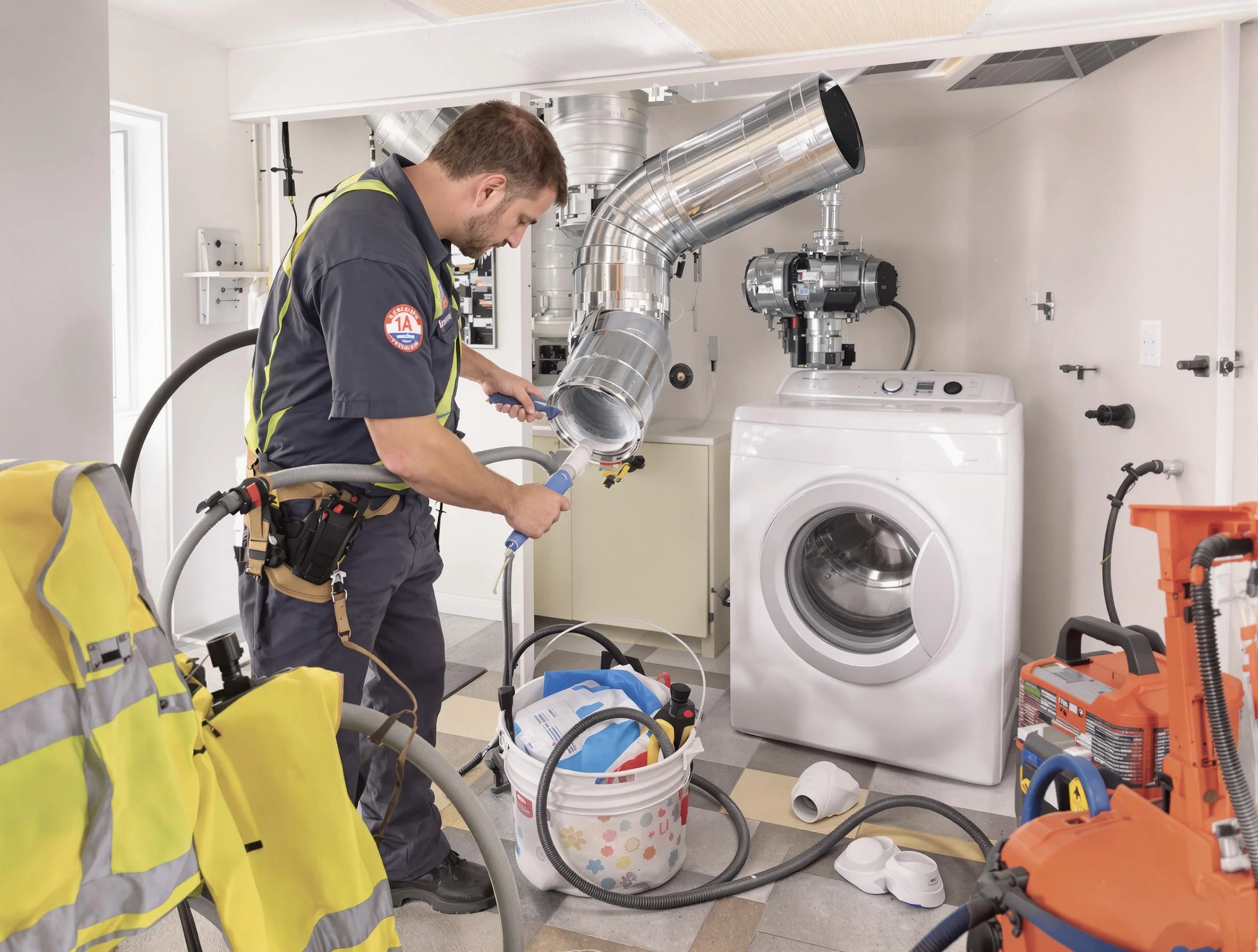 Broomfield Dryer Vent Cleaning technician using specialized equipment to clear severe dryer vent blockage in Broomfield